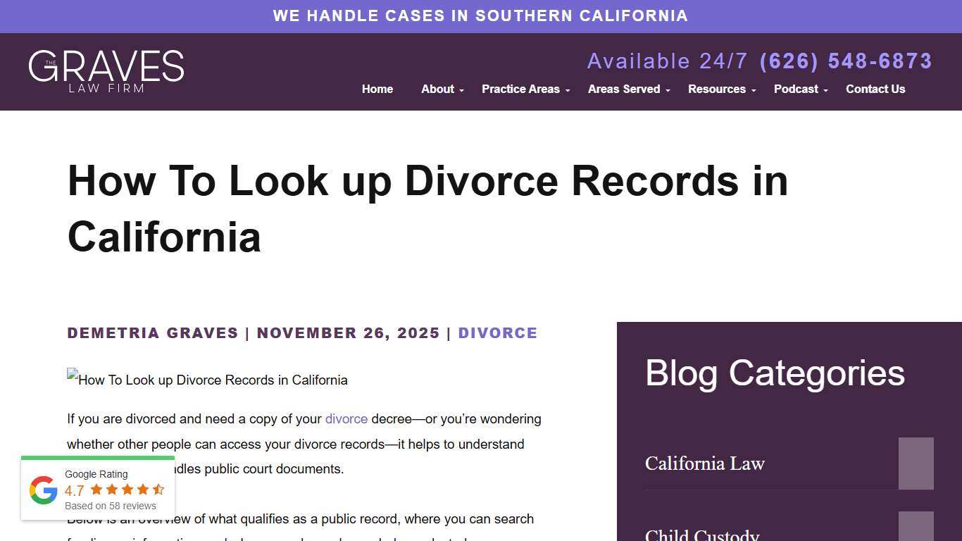 How To Look up Divorce Records in California - Pasadena, CA - The Graves Law Firm
