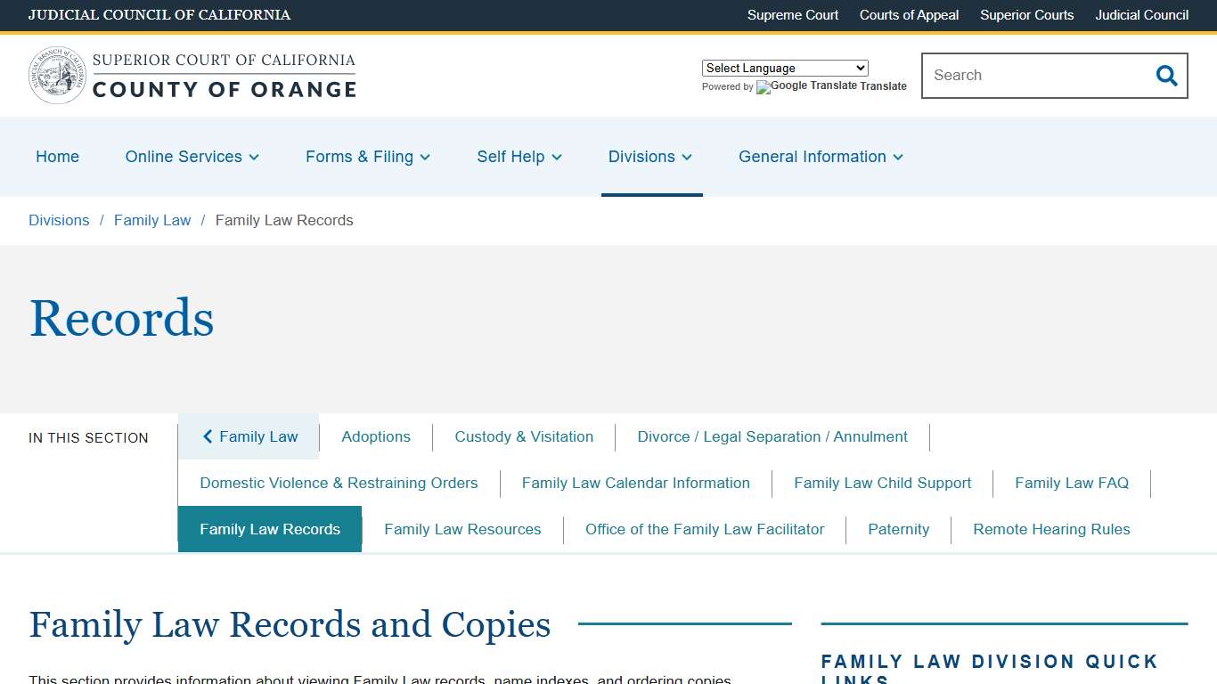 Family Law Records | Superior Court of California | County of Orange